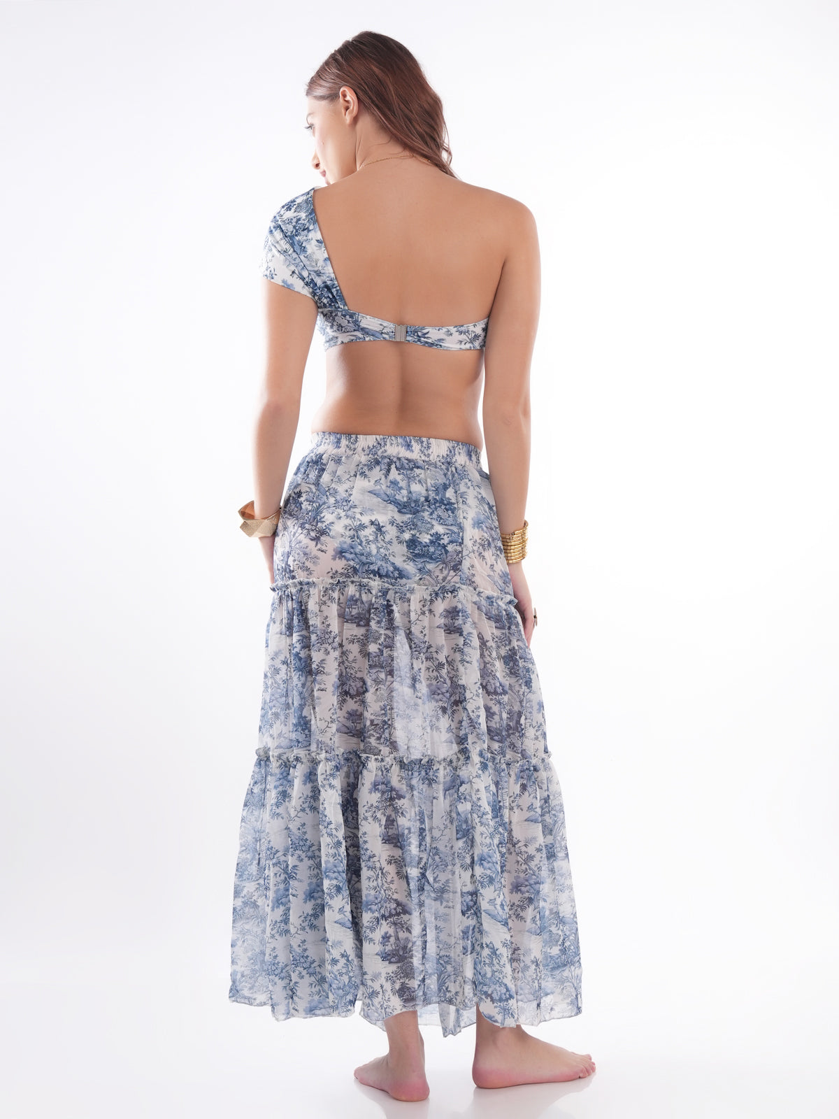 Bold Curve Two Pcs One Shoulder Swimwear for Women with Full Skirt