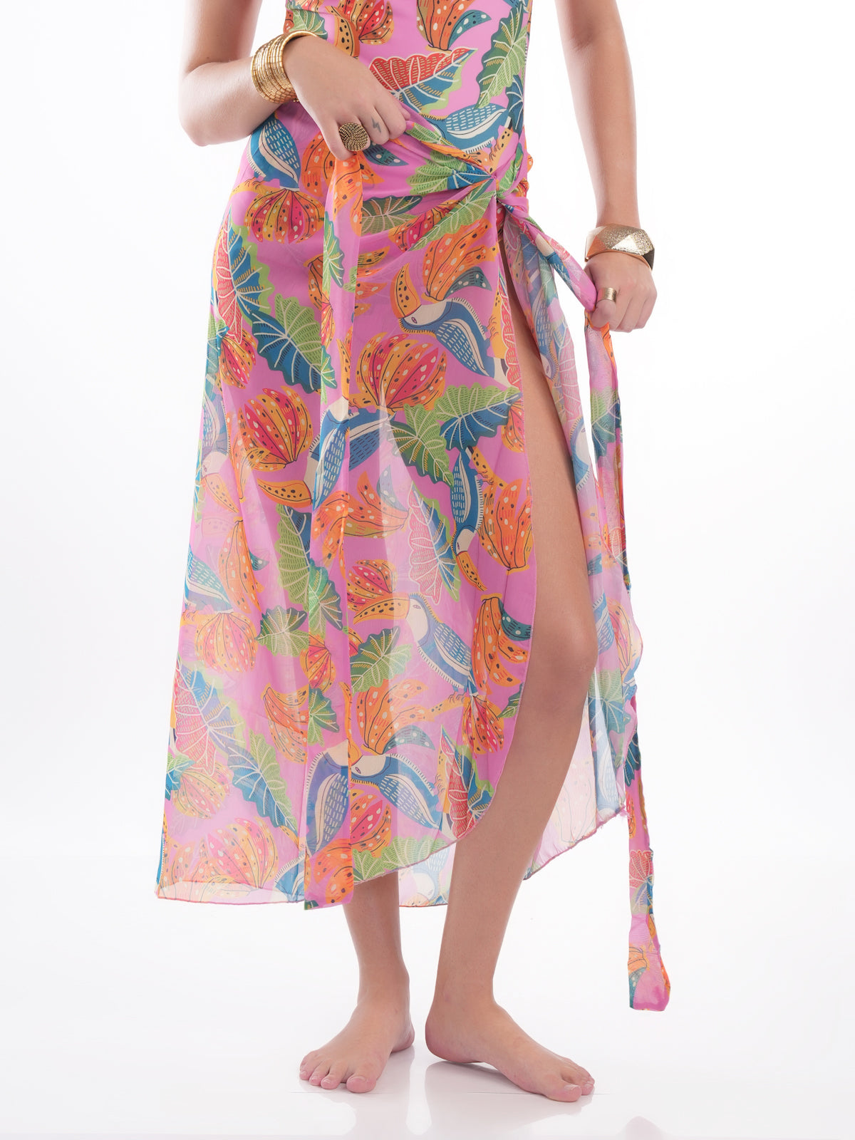 Bold Curve Blossam Pink Jungle Underwired One Piece Swimwear with Sarong