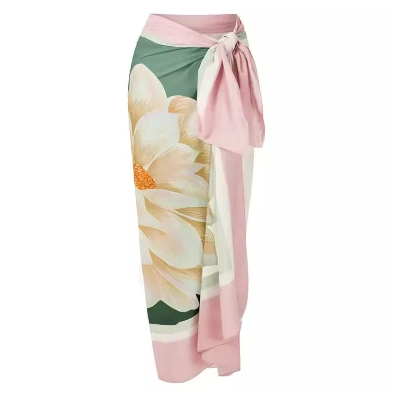 Ombre Flower One piece Swimwear Monokini with Flowered Coverup