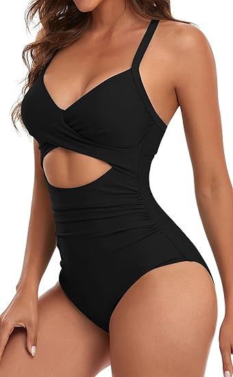 Halter Back Tie Knot Ruffle Women Sexy Cutout One Piece Swimsuits Tummy Control High Waisted