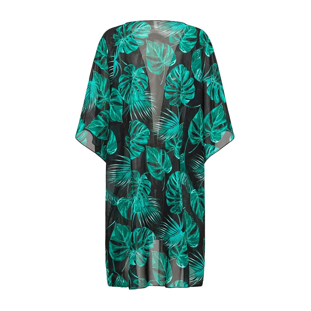 Printed Green Palm One Piece Monokini Swimwear with Cover up
