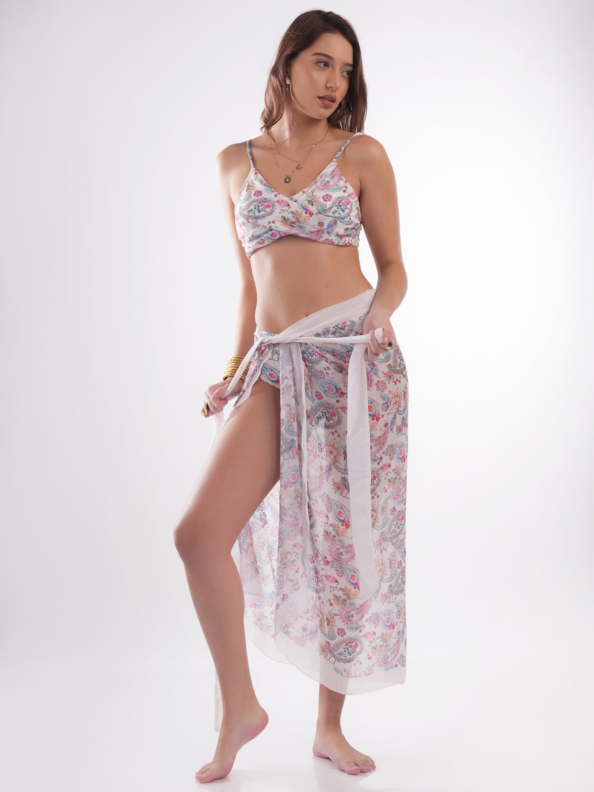 Bold Curve Paisley Paradise Swimwear Front Cross Two Piece for Women with Cover up