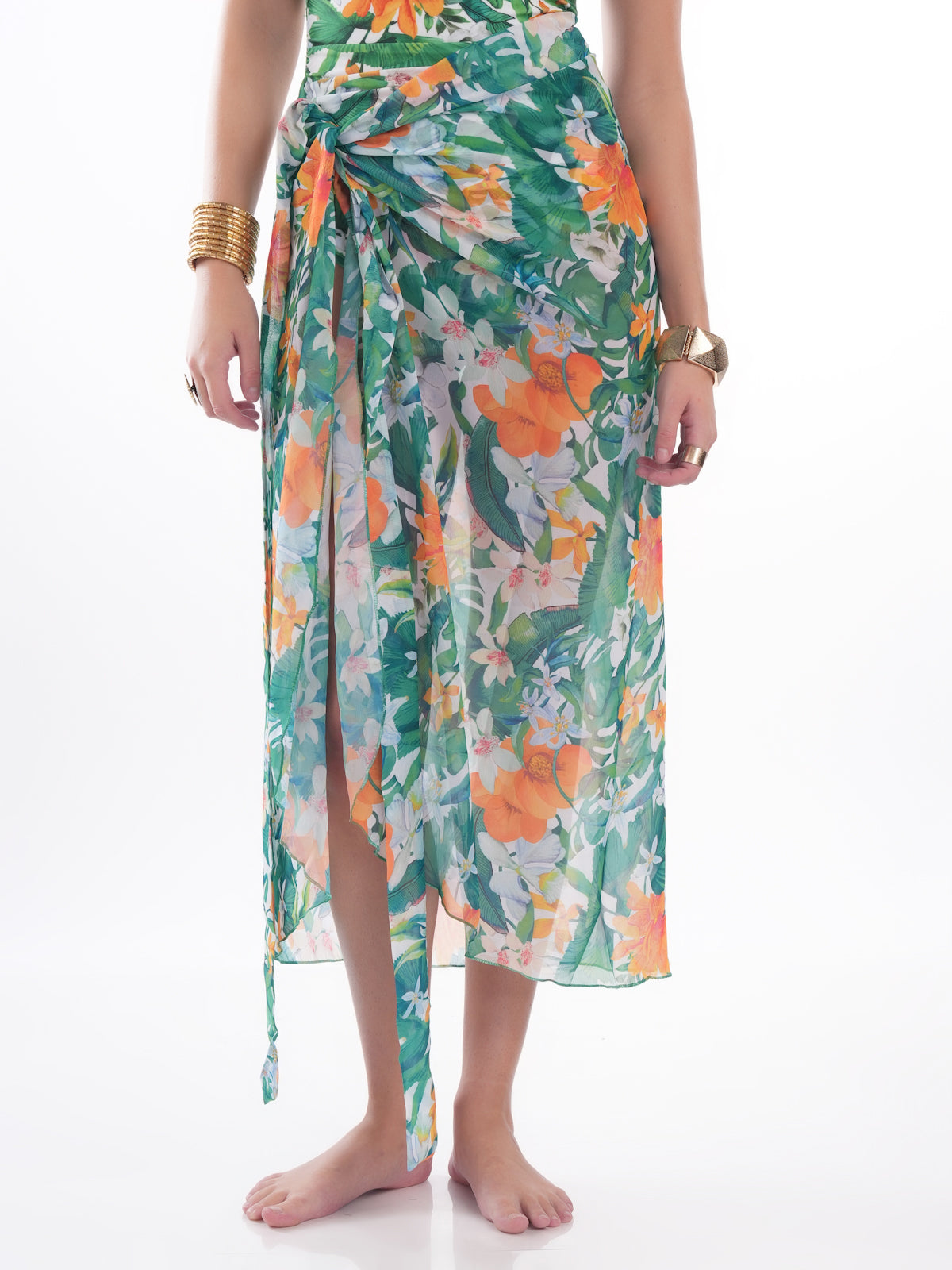 Bold Curve Hawaiian Floral Underwired One Piece Swimwear with Sarong