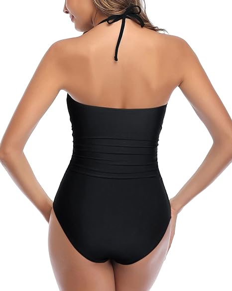 Halter Front Tie Knot Bathing Suit Women Sexy Cutout One Piece Swimsuits Tummy Control High Waisted