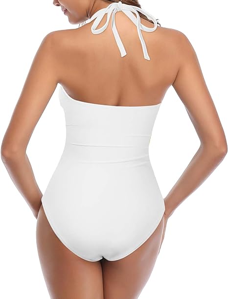 Halter Front Tie Knot Bathing Suit Women Sexy Cutout One Piece Swimsuits Tummy Control High Waisted