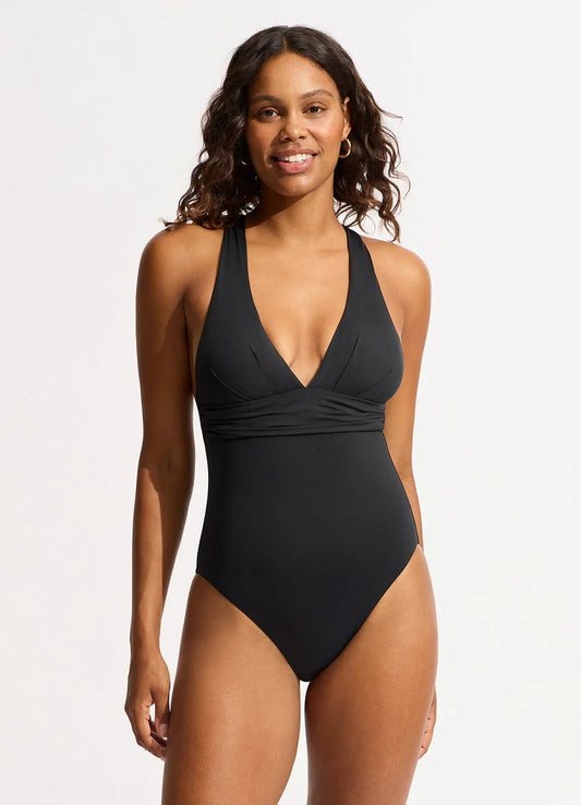 Women Plunge Neckline One Piece Tummy Control Swimsuit