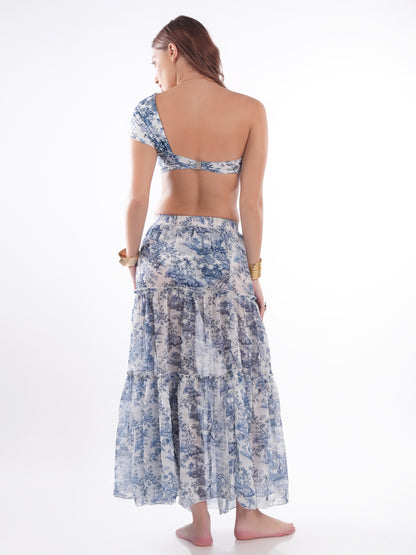 Bold Curve Two Pcs One Shoulder Swimwear for Women with Full Skirt