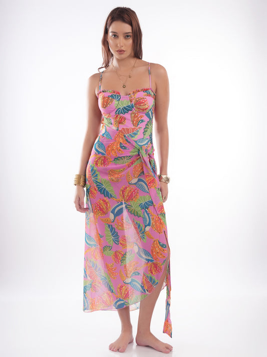 Bold Curve Blossam Pink Jungle Underwired One Piece Swimwear with Sarong