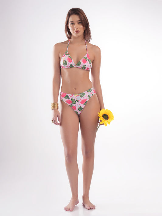 Bold Curve Dragon Fruit Swimwear Two Piece Bikini for Women with Sarong