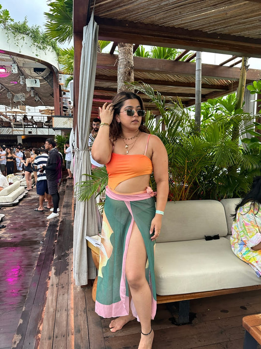 Ombre Flower One piece Swimwear Monokini with Flowered Coverup