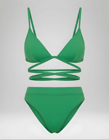 Green Triangle String Top Swimwear Bikini with Bottom