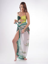 Bold Curve Ombre Green One Pcs Swimwear with Cover up