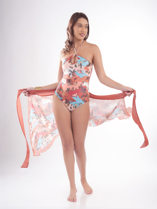 Bold Curve Jungle Life One Pcs Swimwear for Women with Cover up