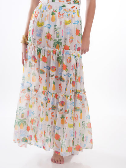 Bold Curve Beach Tropical Off Shoulder One Piece Swimwear with Long Skirt