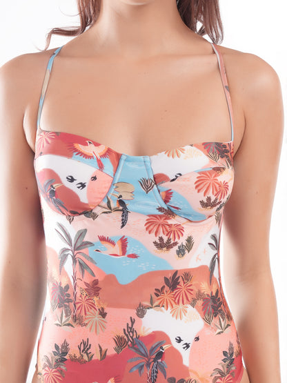 Bold Curve Jungle Life Swimwear Underwired One Piece Swimsuit for Women with Sarong