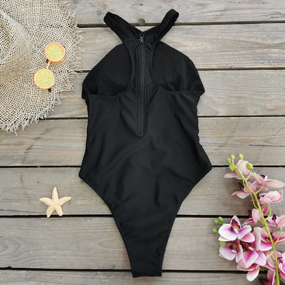 Women Cross Front One Piece Halter Neckline Swimsuit